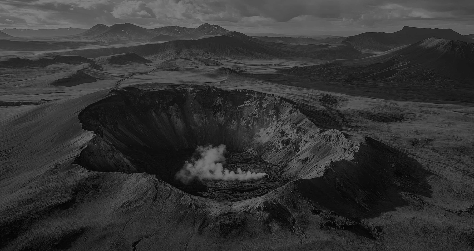 A caldera, still steaming