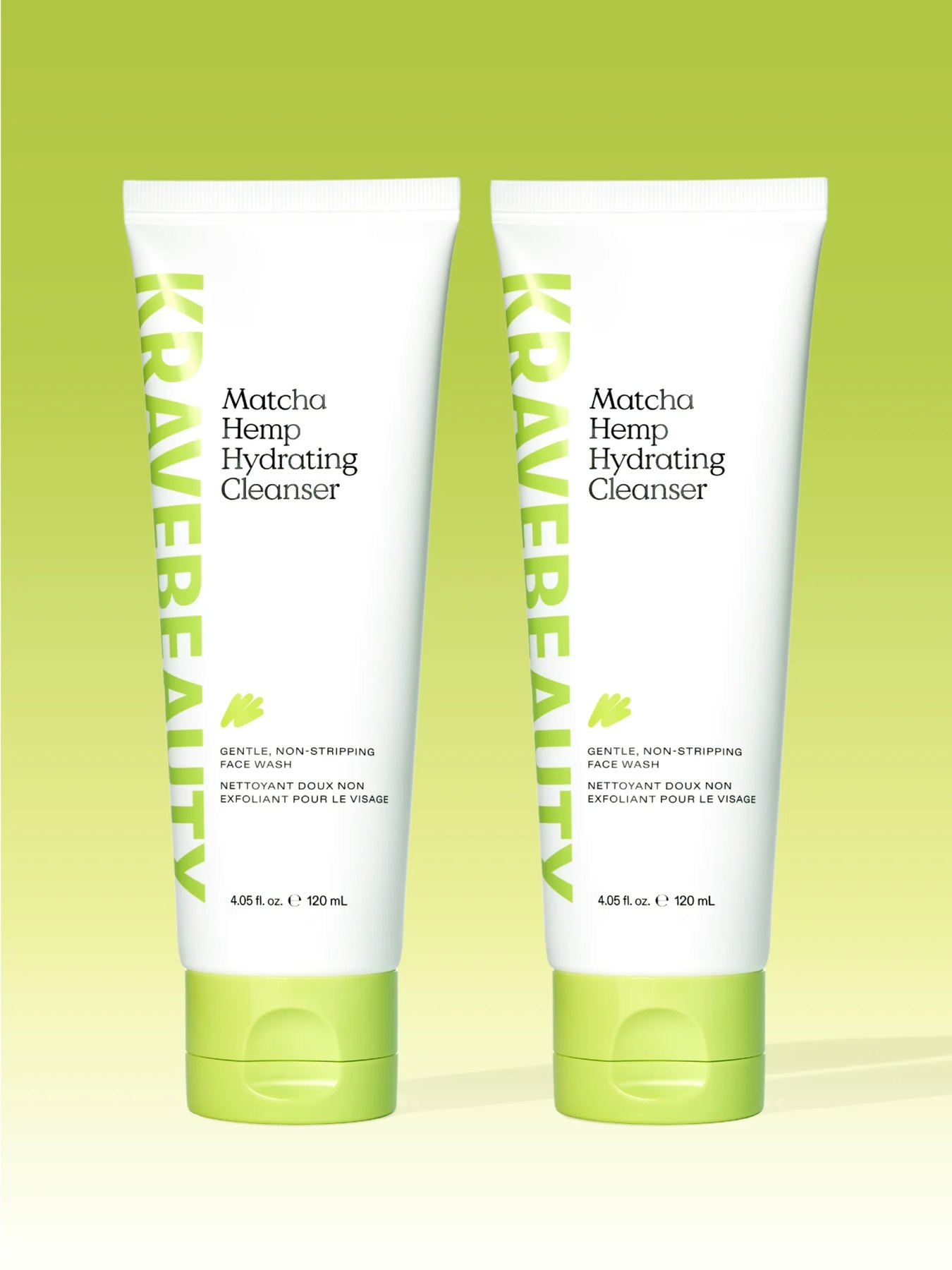 Pair of KraveBeauty Matcha Hemp Hydrating Cleanser tubes displayed together.